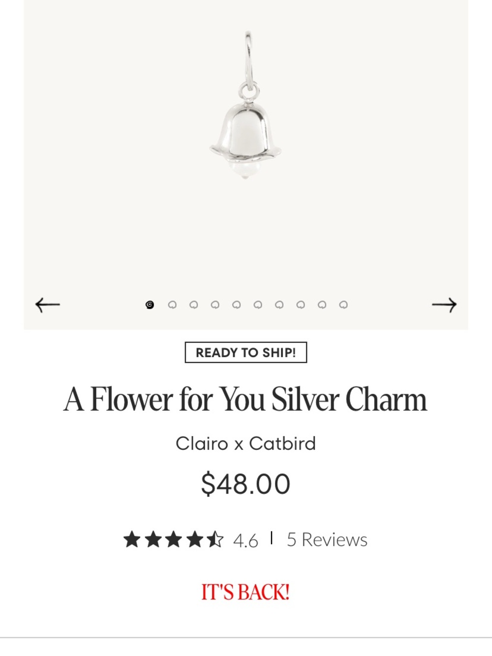 Catbird A Flower for You Silver Charm
